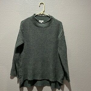 Umgee Womens Distressed Mockneck Sweater Long Sleeve Green Size Small Boho